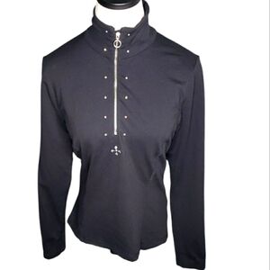 Vintage Nills Ski Base Layer Top Womens Crystal Silver Zipper 1/4 Zip Rheinstone